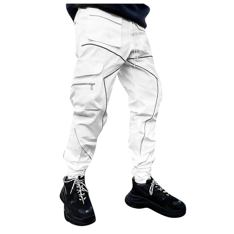 Men’s Stretch Cargo Chino Jeans Regular Fit Fitness Cargo Pants XL White