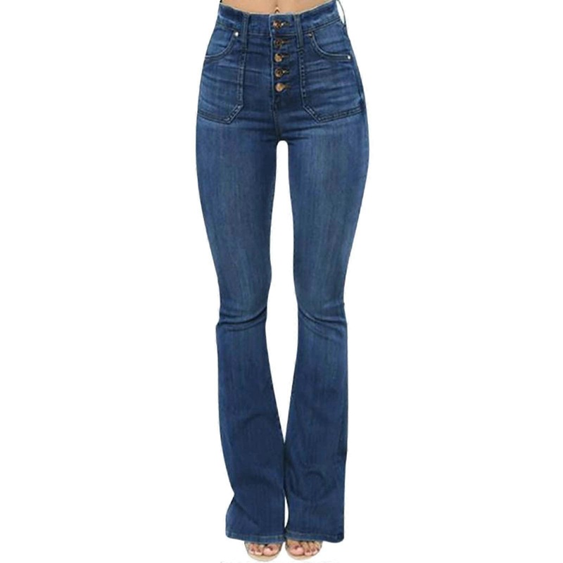 Damen Flare Jeans – Vintage High Waist Stretch Schlaghose mit Taschen – Bootcut Low Waist Hftjeans in Gre XL A