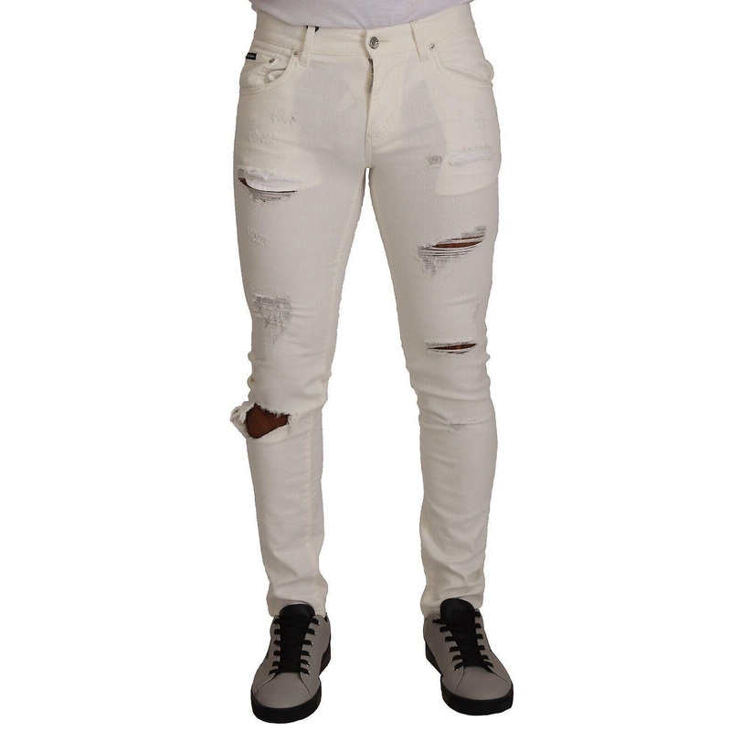 White Tattered Skinny Cotton Men Denim Jeans