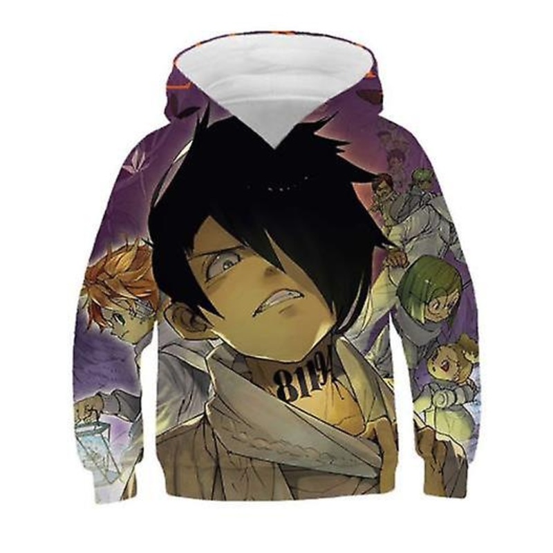 2022 Autumn And Winter New Arrival Children’s Clothing Sweater With Pocket The Promised Neverland Cartoon Full-width Printed Top Hooded Long-sleeved H