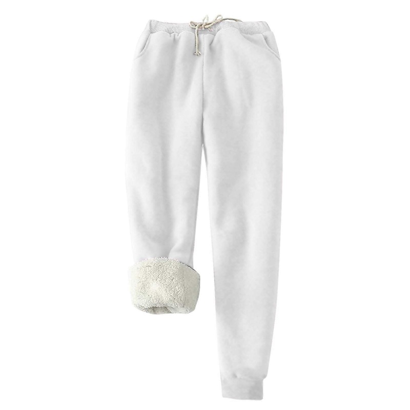 Men’s Warm Fleece Jogging Pants Winter Thickened Sherpa Lined XXL White