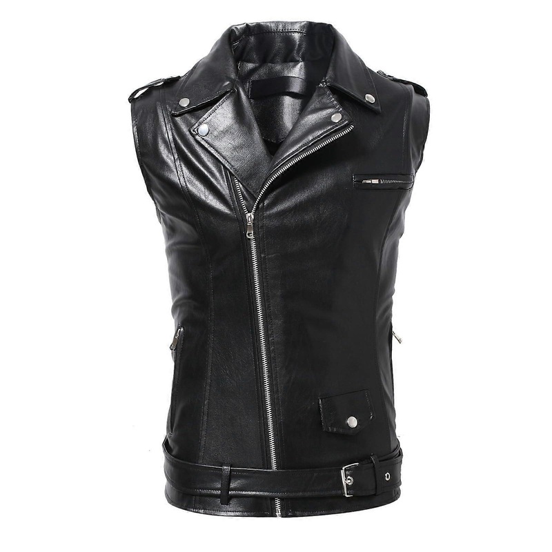 Men’s Leather Vest Motorcycle Vest Faux Leather Biker Rocker Vest Black 3XL