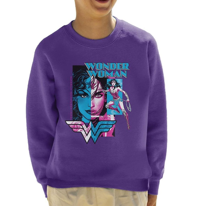 Wonder Woman Blue And Purple Montage Kid’s Sweatshirt
