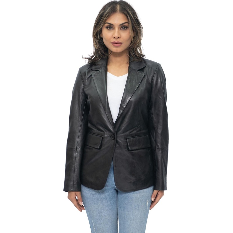 Womens Black Soft Nappa Leather Blazer Jacket