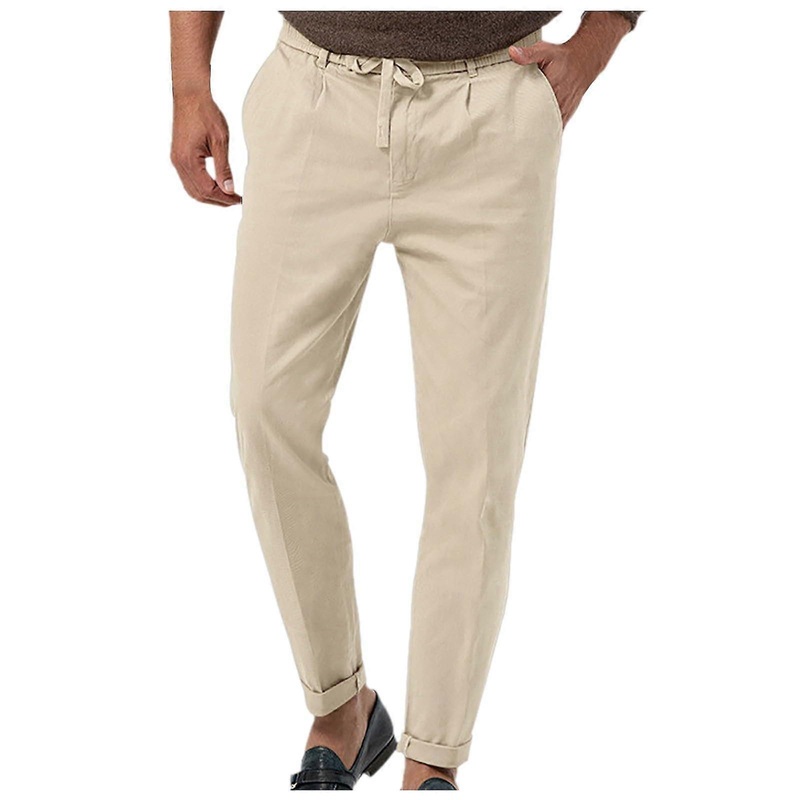 Suit Trousers Men’s Slim Fit Solid Colour Long Chino Trousers Stretch Fabric Beige XL Regular Fit Straight Leg