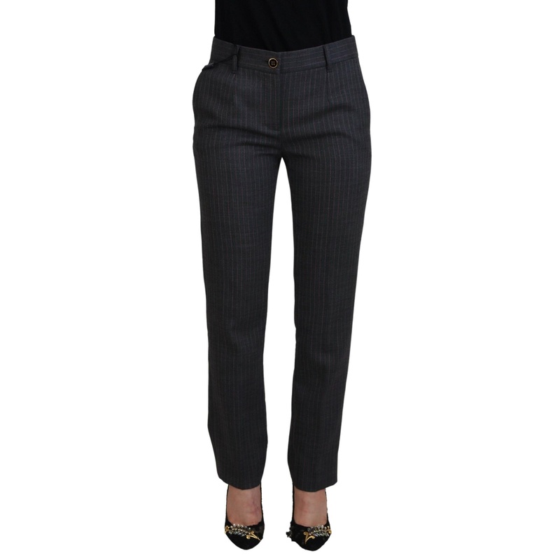 Gray Stripes Wool Tapered Women Pants