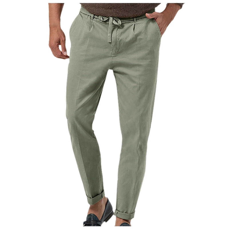 Men’s Straight Leg Suit Trousers with Elastic Waist, Slim Fit Chino Style, Light Summer Fabric, Hellgrn, Size 3XL