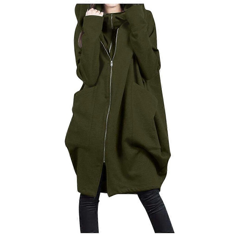 Women’s Long Oversize Hooded Cardigans – Elegant Winter Jacket, Autumn Pullover, Vintage Sweat Cape, O Armee Grn, Size S