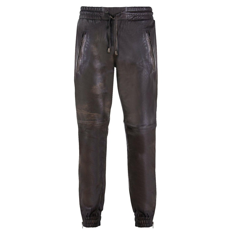 Mens Leather Trousers Black Pants Jogging Bottom