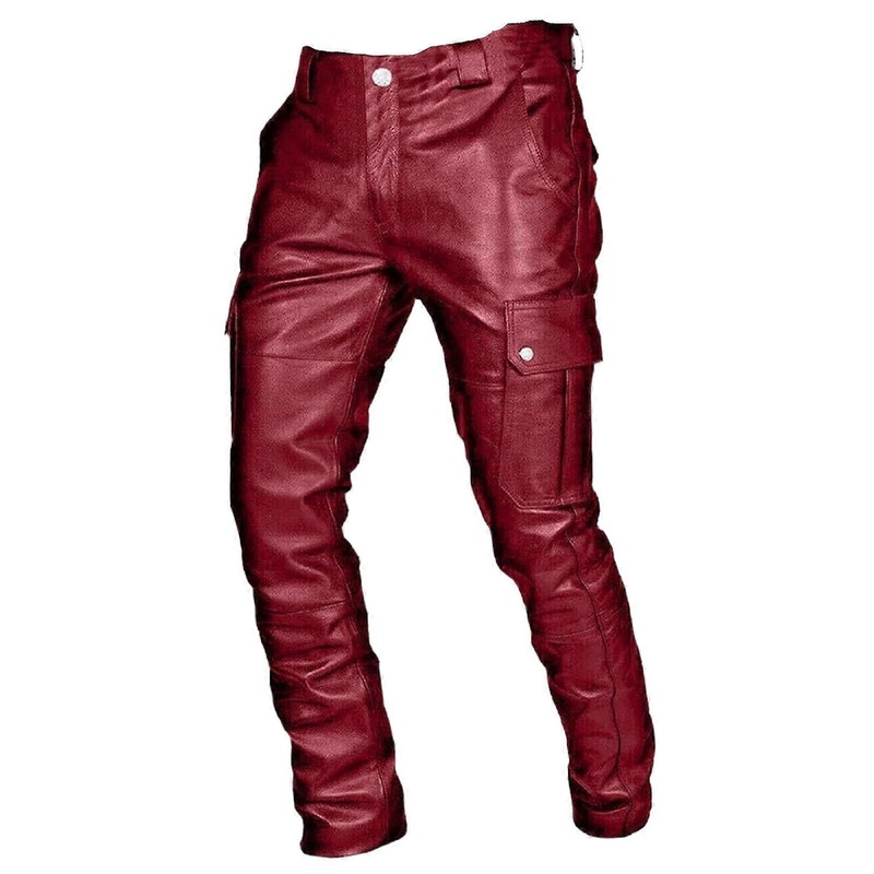 Men’s Leather Motorcycle Pants Men’s Faux Leather Biker Cargo Pants  Faux Leather Cargo Pants 2 S