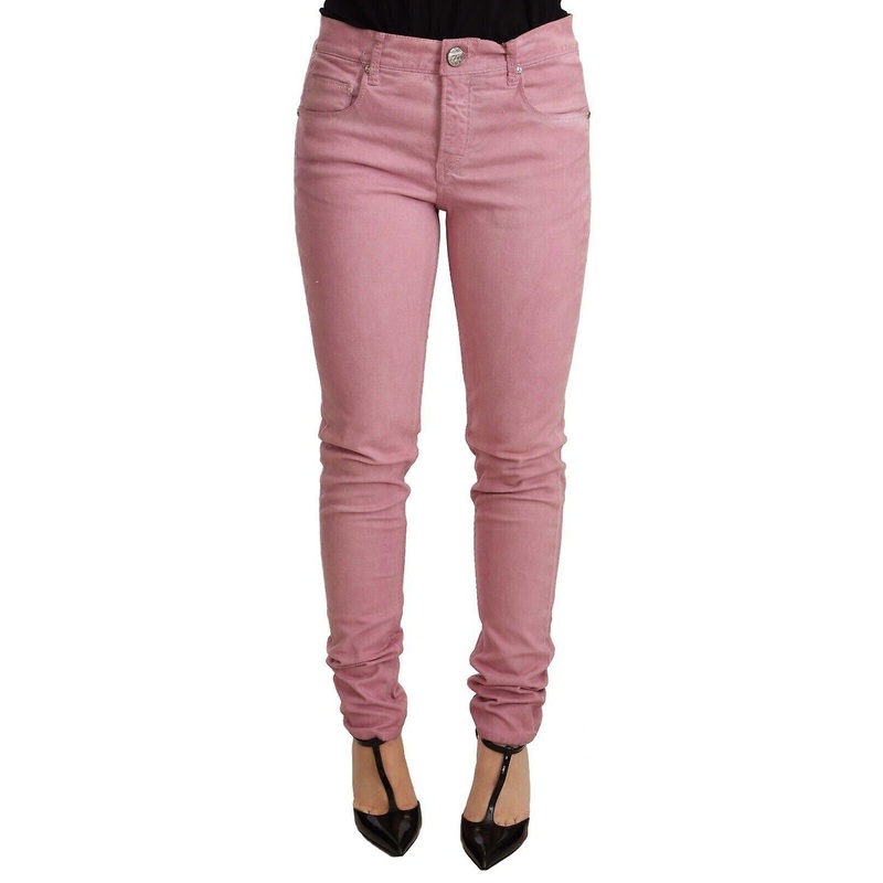 Pink Cotton Slim Fit Women Denim Skinny Pants