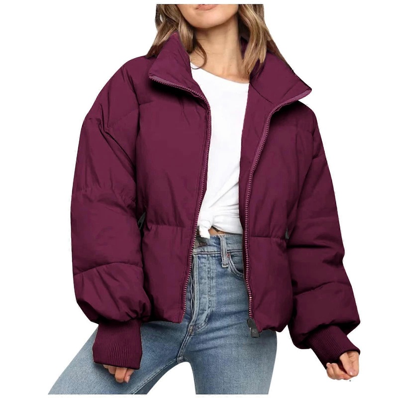 Puffer Jacket Women’s Winter Oversized Black Down Coat Quilted Fleece Bomber Jacket Teen M 02 Red