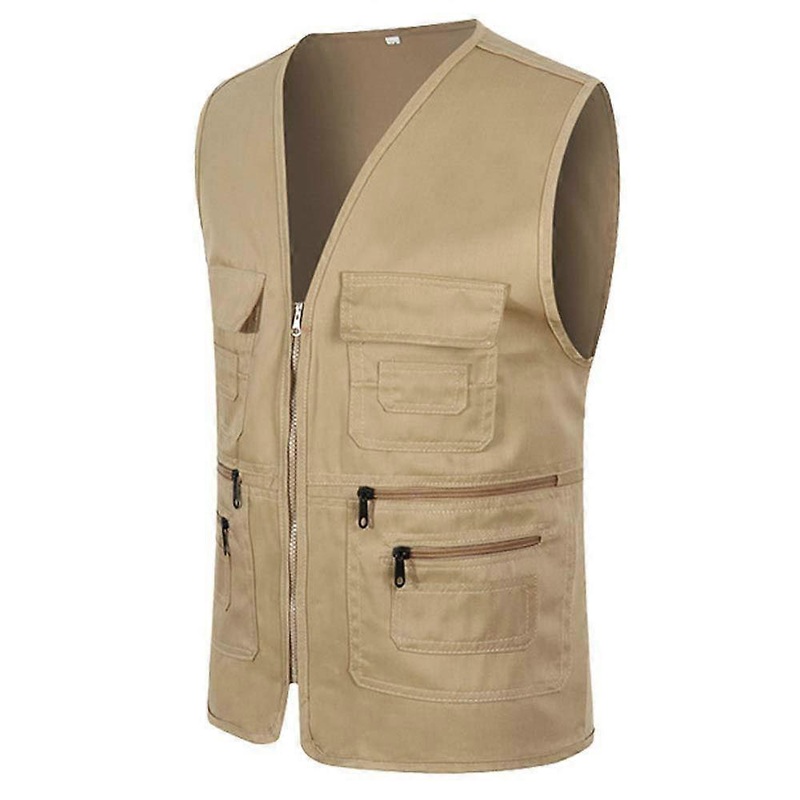 Men’s Outdoor Vest XXL Khaki, Sleeveless Fishing and Hiking Vest with Multiple Pockets for Sports and Photography