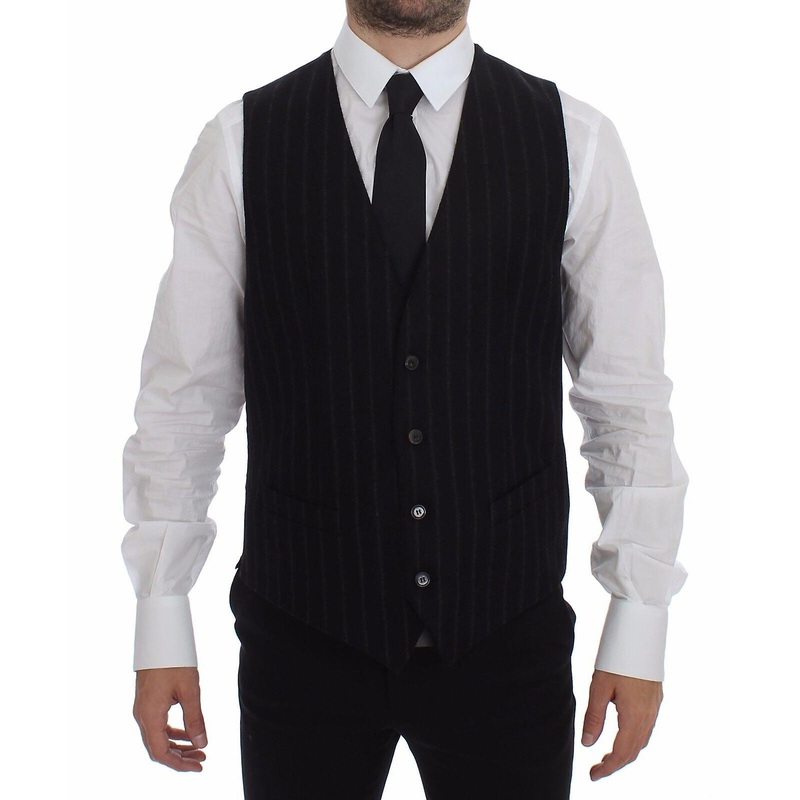 Black Striped Wool Logo Vest Gilet Weste
