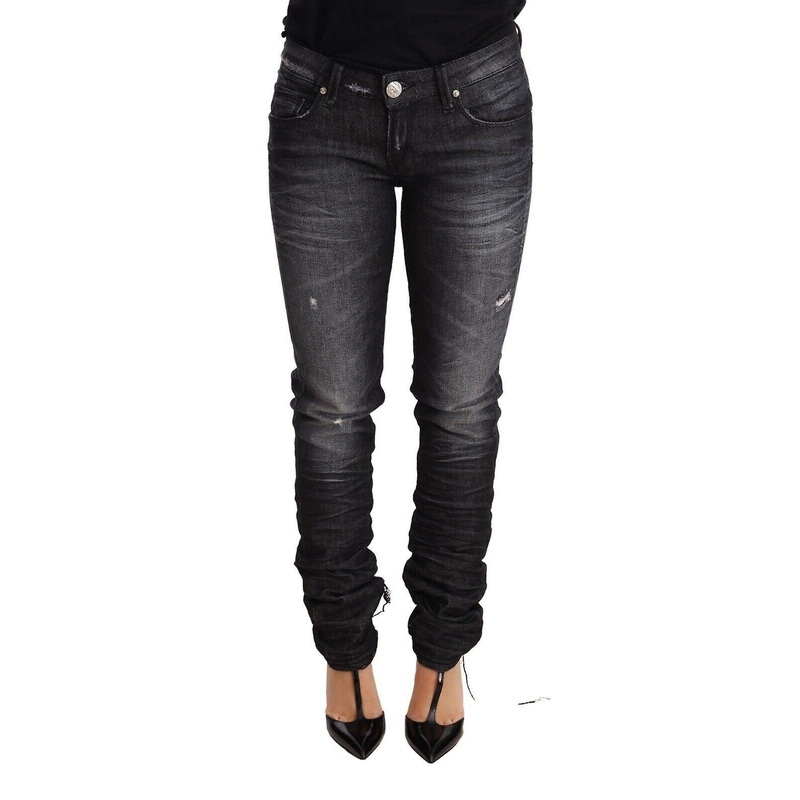 Black Washed Cotton Low Waist Skinny Denim Trouser Jeans