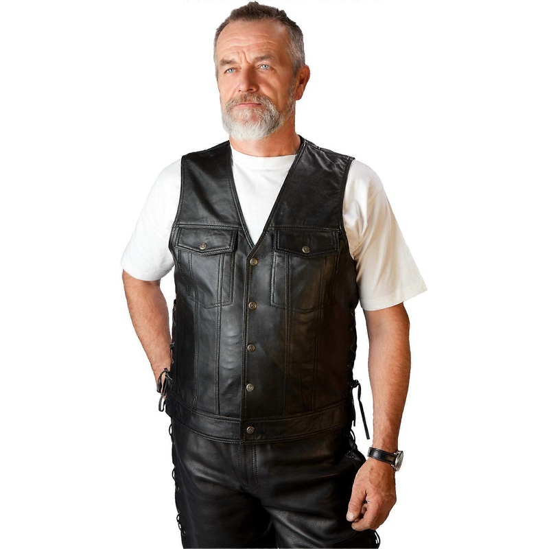 Leather Vest with Buttons Biker Real Leather Size M  3XL Size 3XL Leather Vest with Buttons  Motorcycle Wild West Line Dance Clothing