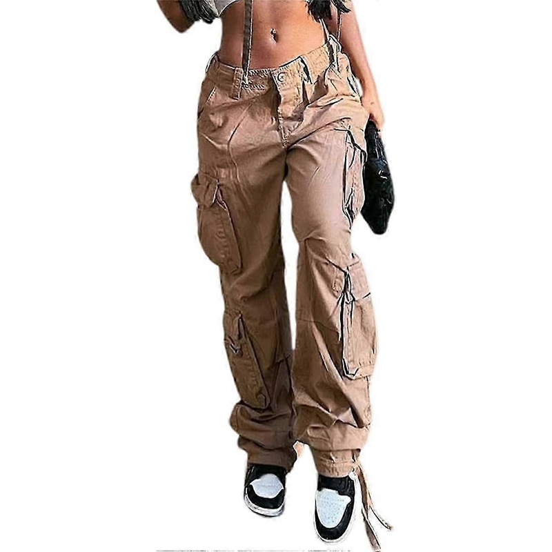 Women Baggy Hip Hop Cargo Pants With Pocket Y2k Low Waist Drawstring Loose Joggers Cargo Trousers Casual Sweatpant Streetwear