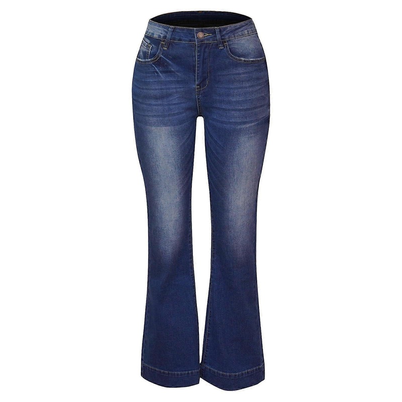 Bootcut Jeans Damen High Waist – Stretch Denim Wide Leg Pants fr Teenager – Vintage Dunkelblau Retro Hose