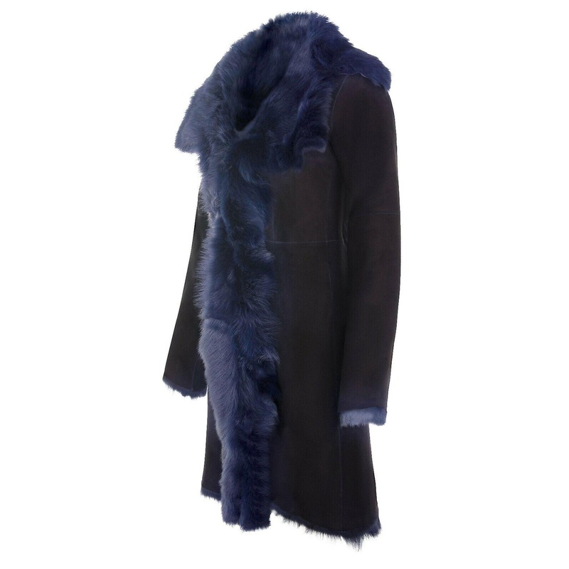 Women’s Toscana Sheepskin Suede Navy Blue  Trench Coat