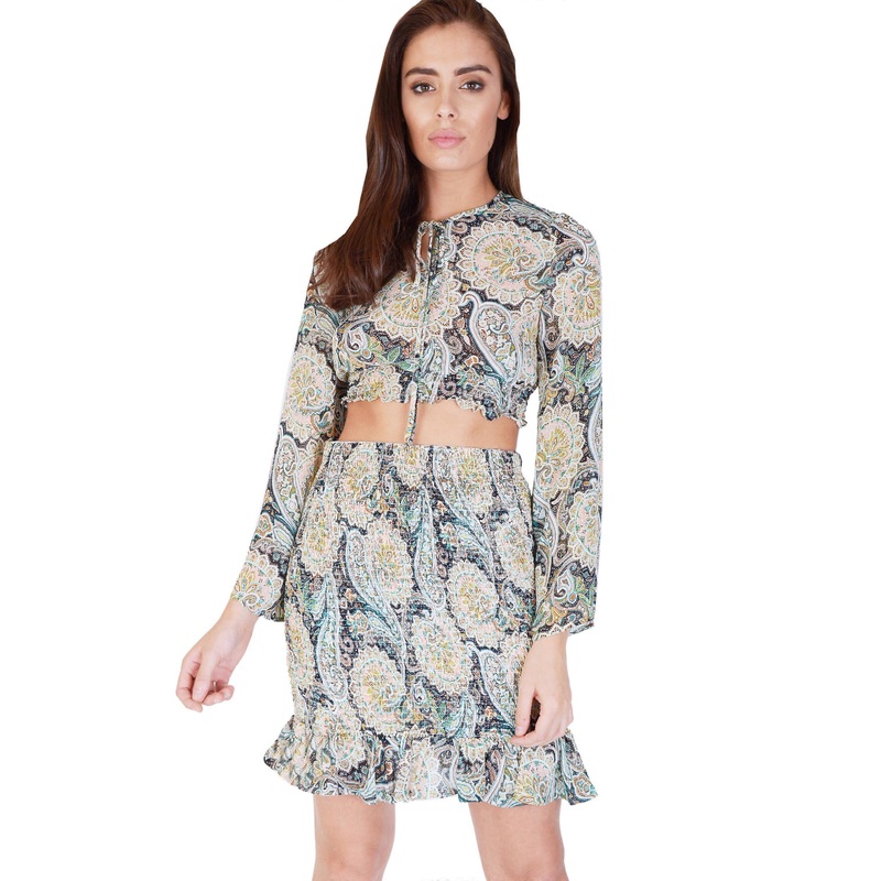 WYLDR Green Paisley Crop Top With Elasticated Waist