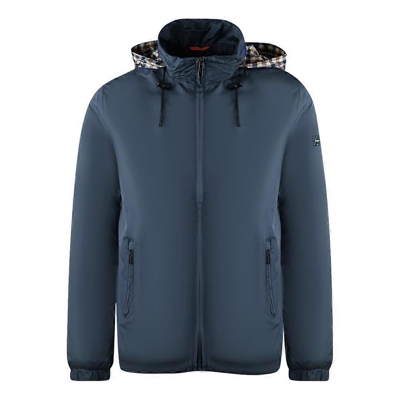 Aquascutum Plain Navy Blue Hide Hood Lightweight  Jacket