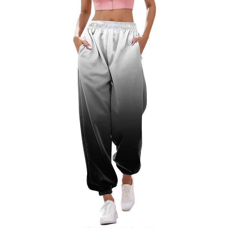 Gradient Jogging Pants Women’s Baggy  Waist Sweatpants Running Pants Dark Grey M