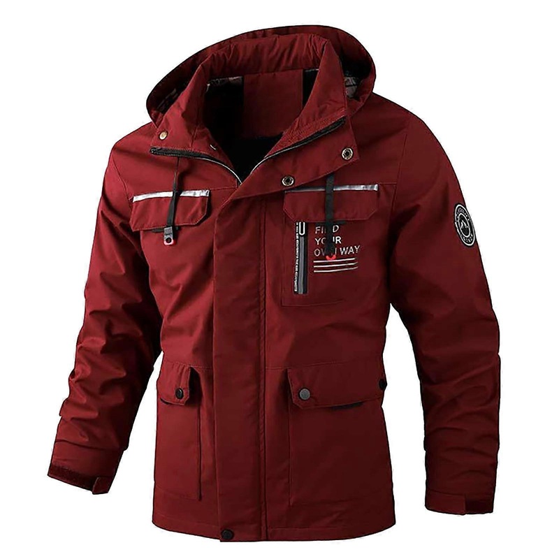 Winter Jacket Men’s Outdoor Hooded Coat Waterproof with Pockets Red XXL