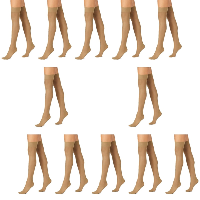 12X Sheer Relief Womens Support Knee-hi Socks Stockings Tights Beige Bulk H33085
