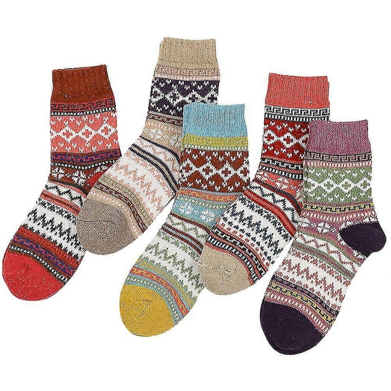 5 Pairs Warm Sos For Women, W Cabin Sos Women, Vintage Patterned Sos Thi Cozy Sos