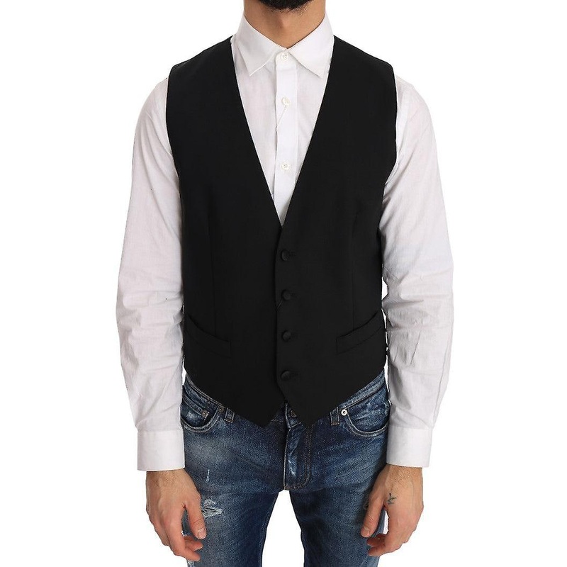 Black Wool Silk Vest