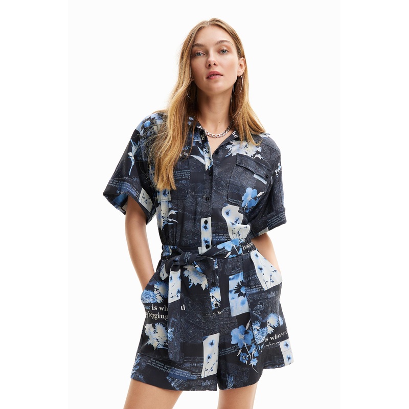 Desigual Napoles Shirt Style Playsuit with Arty Print 24SWPW16