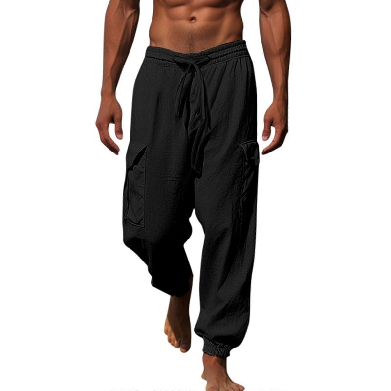 Men’s Jogging Pants Cargo Pants Baggy Casual Cargo Pants Solid Color Elastic Waist Jogging Pants Baggy Sports Pants Men’s Fashion Black L