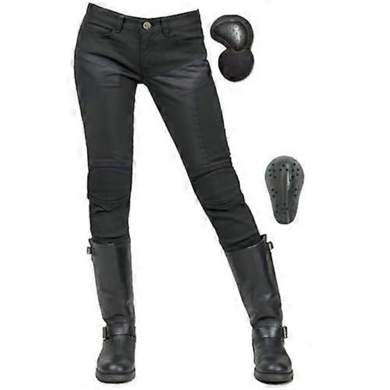 Women’s Slim Fit Motorcycle Jeans with Knee and Hip Protectors Black S