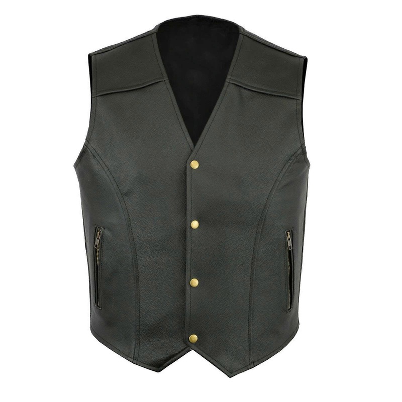 Motorcycle Leather Vest Men’s XXL Black Classic Ranger Vest Faux Leather V-Neck Outdoor Biker Vest with Pockets