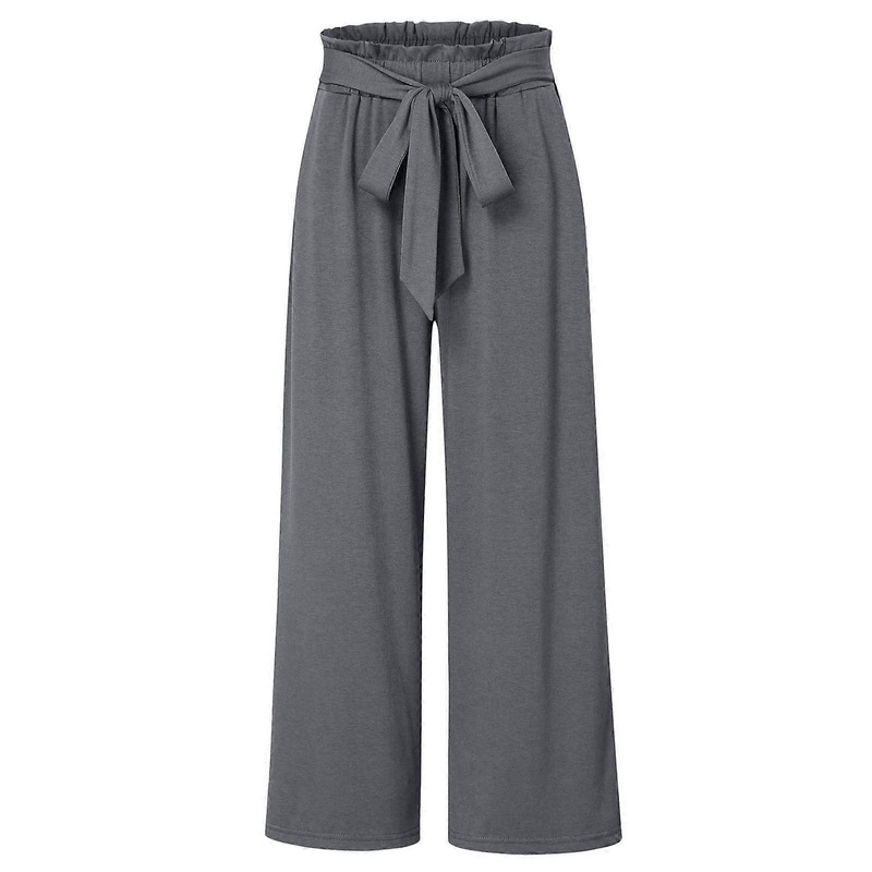 Womens Wide Leg Linen Pants Plus Size High Waisted Palazzo Trousers with Pockets in Grey, Large 0302-scass