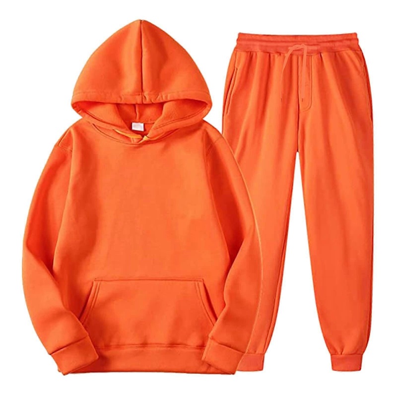 Men’s Skull Hoodie and Jogging Bottoms Set, Casual Sportswear Two Piece Sweatshirt and Trousers, Orange XL