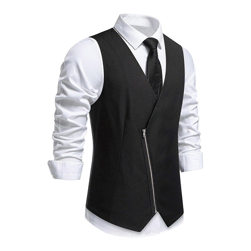 Vest Men’s Lapels Lightweight Suit Vest Plain Slim Fit Schwarz M