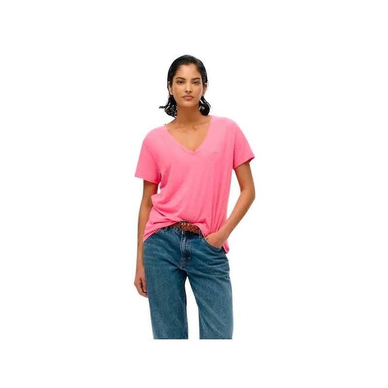 Women’s Superdry Slub Embroidered T Shirt Pink