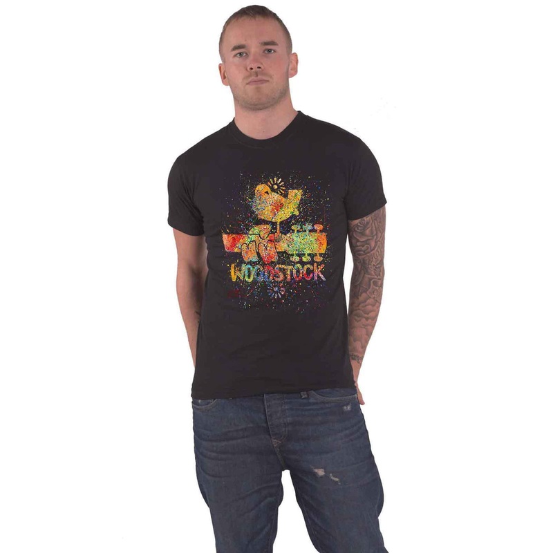 Woodstock T Shirt Festival Poster Splatter Artist Logo Official Mens new Black