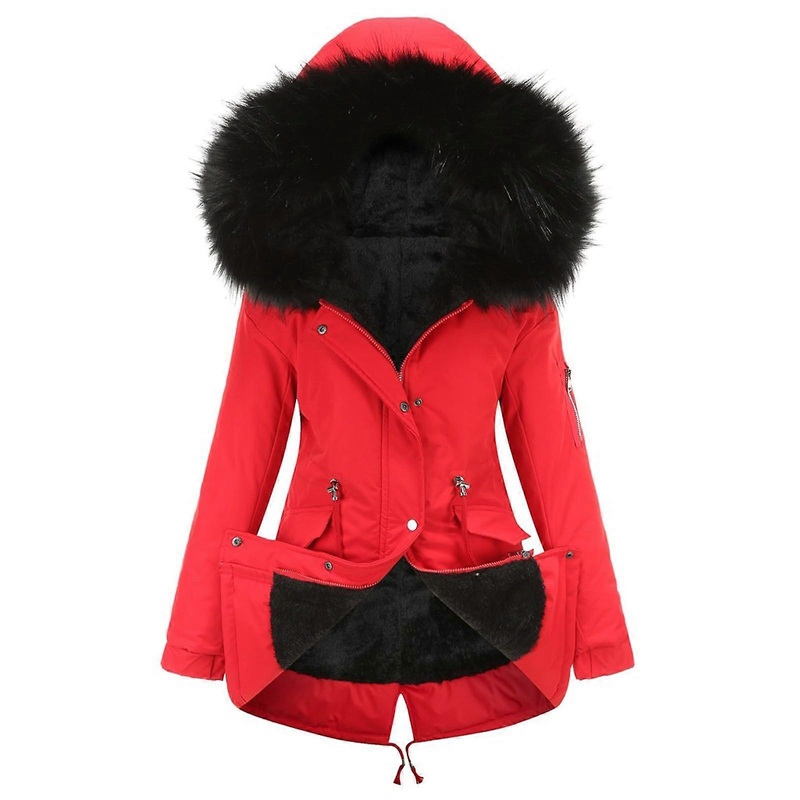 Winterjacke Damen Kapuzenjacke XXL Rot Fleece Gefttert Outwear Windbreaker Mit Taschen Lange rmel Warm Cardigan