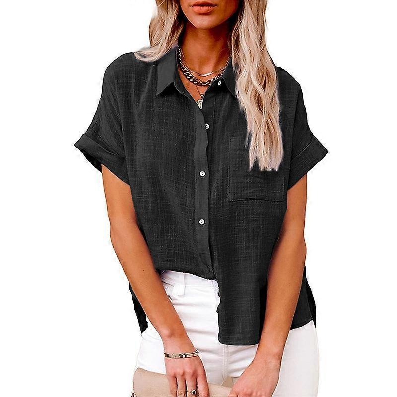 Womens solid color casual loose shirts new summer vintage womens oversized shirts and blouses fashion elegant youth women tops
