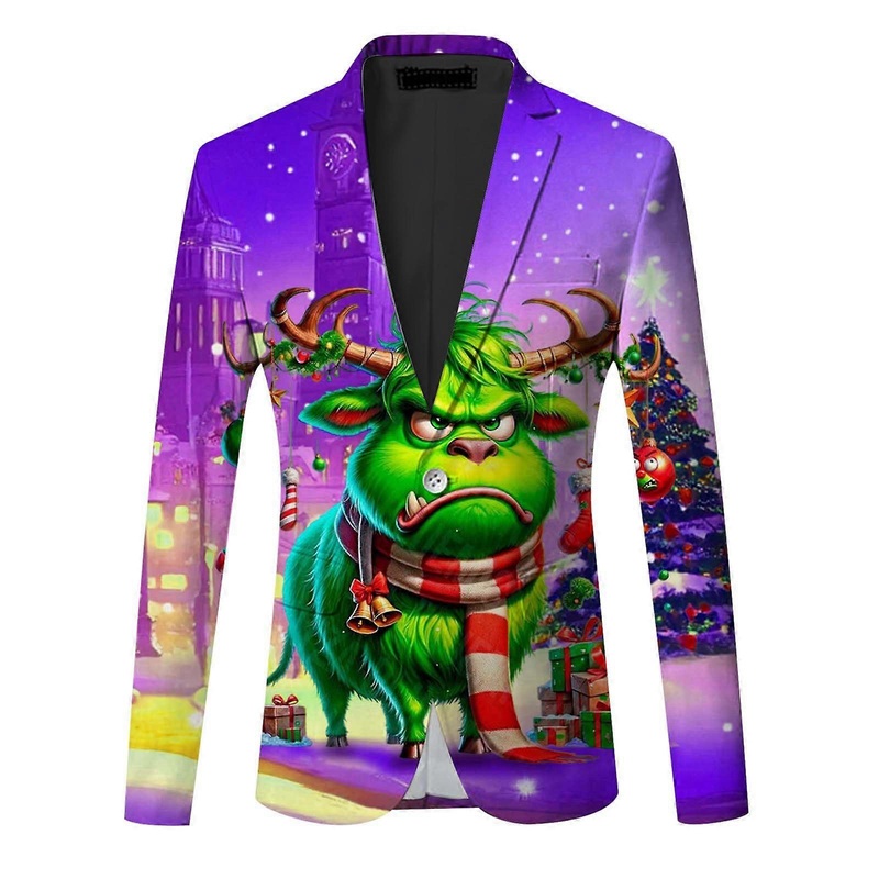 Weihnachten Sakko Herren Anzugjacke Einreihig Zwei Knpfe Langrmelig Weihnachtsmann-Druck Blazer Elegante bergangsjacke