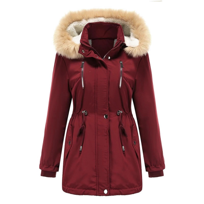 Winter Coat Women’s Fleece Jacket Hooded Plush Long Parka Outdoor Warm Winter Jacket Lined in Size XL