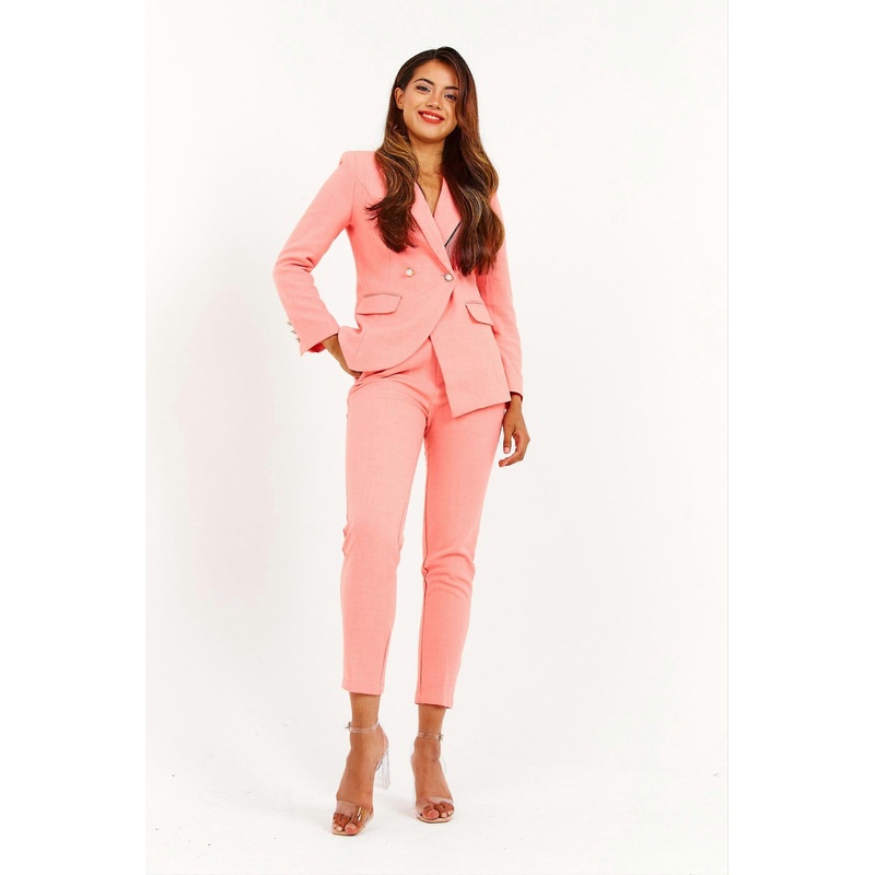 Peach Jewelled Collar 2-piece Trouser Suit