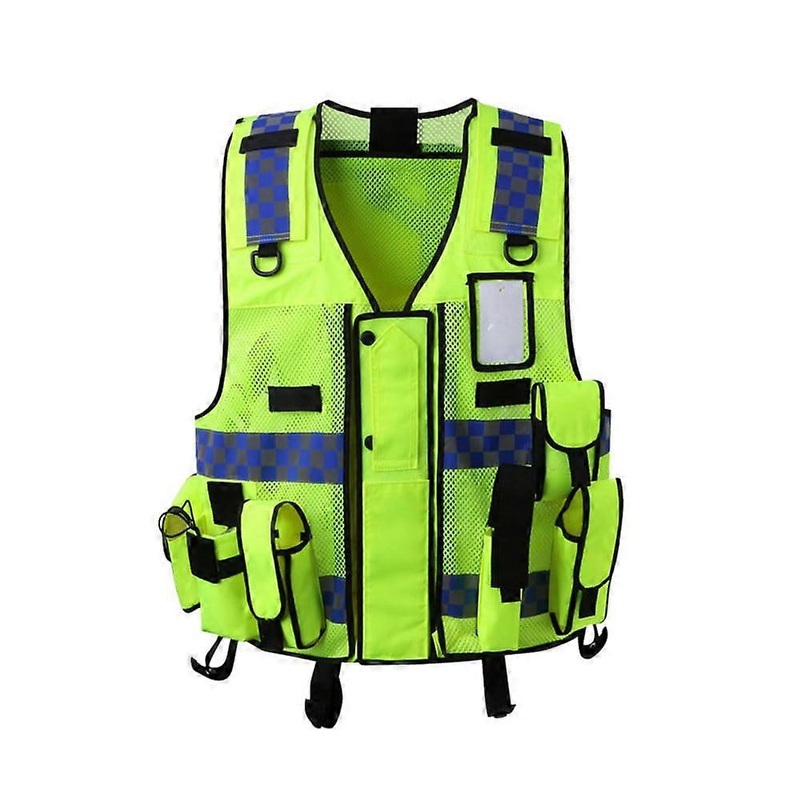 Mesh Safety Vest with High Visibility, Adjustable Reflective Traffic Police Vest, Multiple Pockets, Yellow