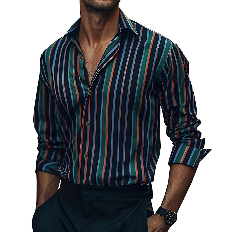 YOUTHUP Mens Casual Striped Shirt Slim Fit Party Holiday Print Tops