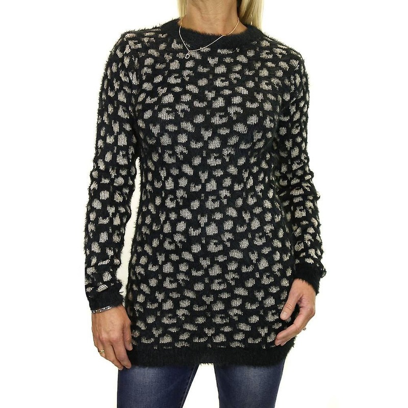 Women’s Soft Fluffy Stretch Knit Jumper Camouflage Leopard Animal Print Sweater 6-18