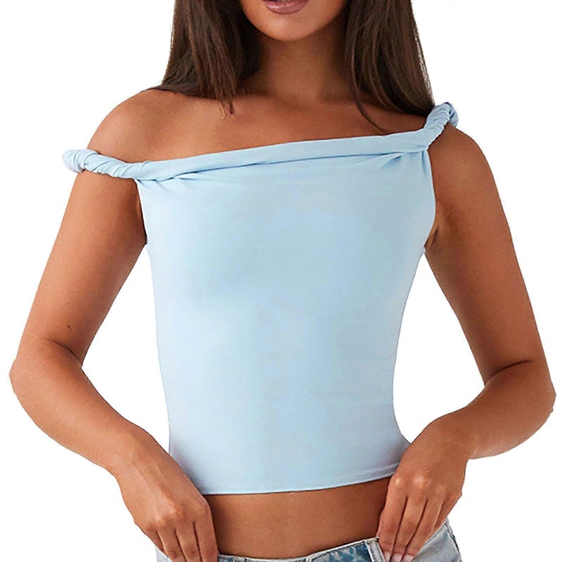 Women’s Summer Tops, Blouses Size 42, Basic T-Shirts and Baggy Shirts, White and Blue Beachwear Vests