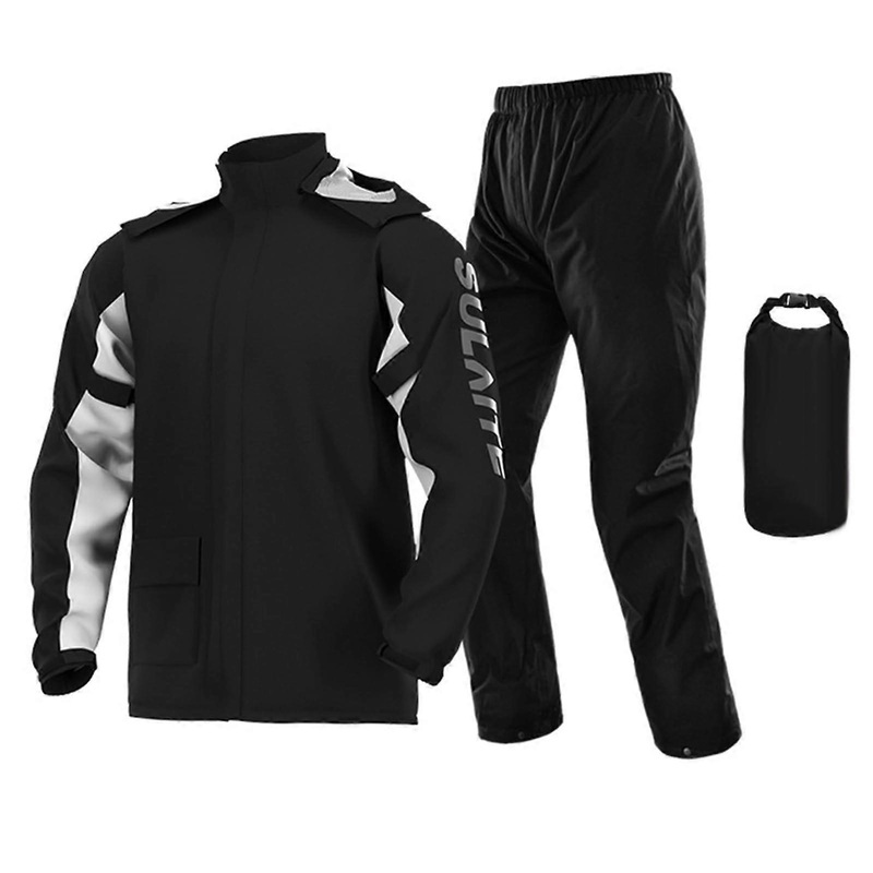 Motorcycle Rain Suit For Men And Women Breathable Waterproof Rainwear With Reflective Jacket And Trousers Black Size M