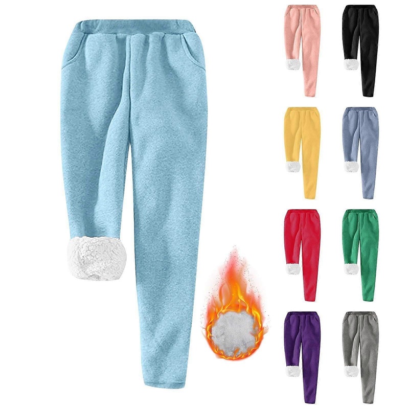 Thermal Sports Trousers for Women, Warm Fleece Jogging Bottoms with Pockets, Blau M, Winter Yoga Sweatpants